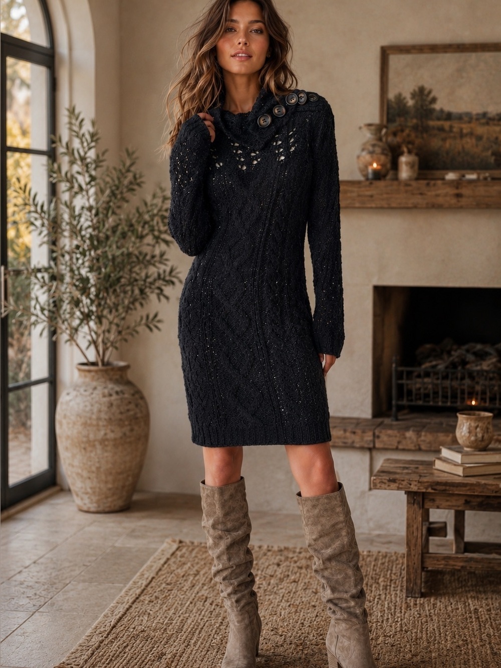 Free People Button Collar Knit Sweater Dress Gray size Small
